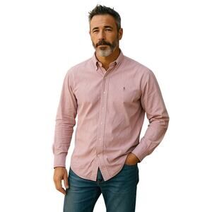 Ralph Lauren vintage men's pink dress shirt 16/34 100% cotton Yarmouth fit Boxy